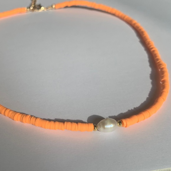 Bright Orange Handmade Pearl Necklace Summer - Picture 1 of 3